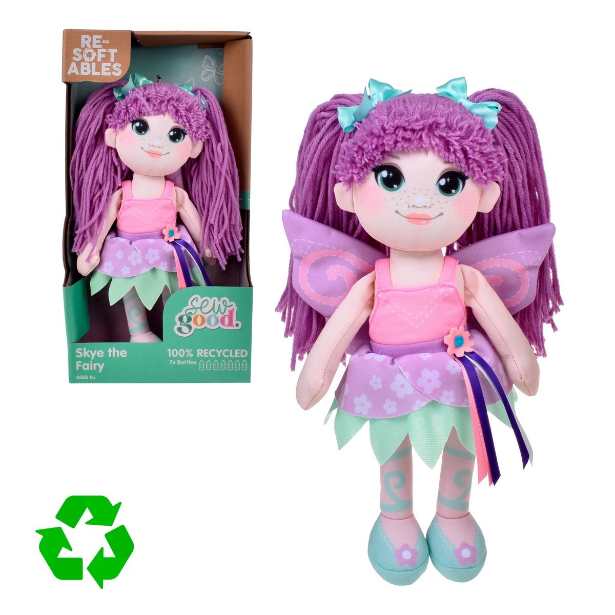 Muñeca De Trapo De Material Reciclado De 30 Cm Resoftables - Hada